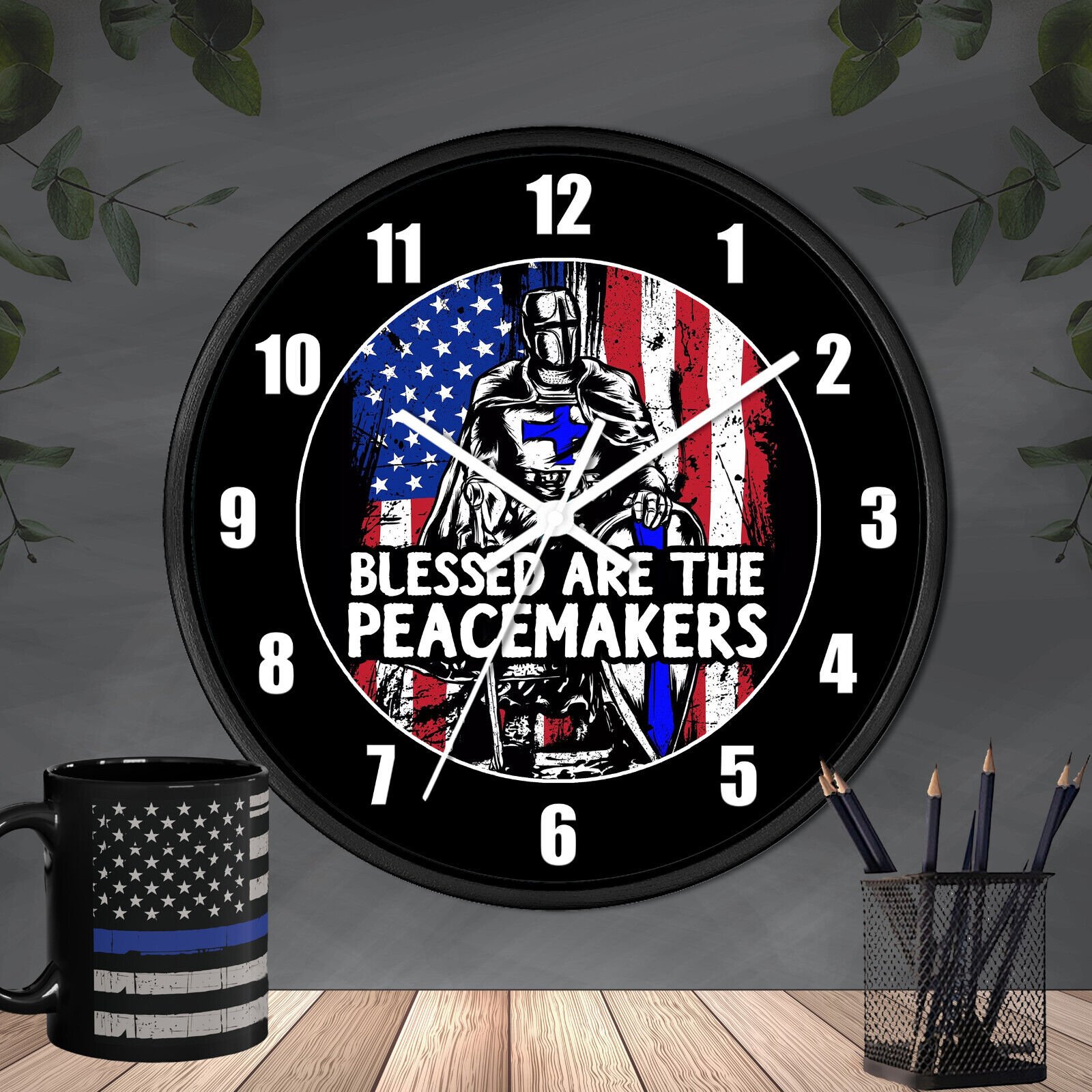 Police #15 10" Wall Clock Christian Religious Prayer Thin Blue Line Officer Gift