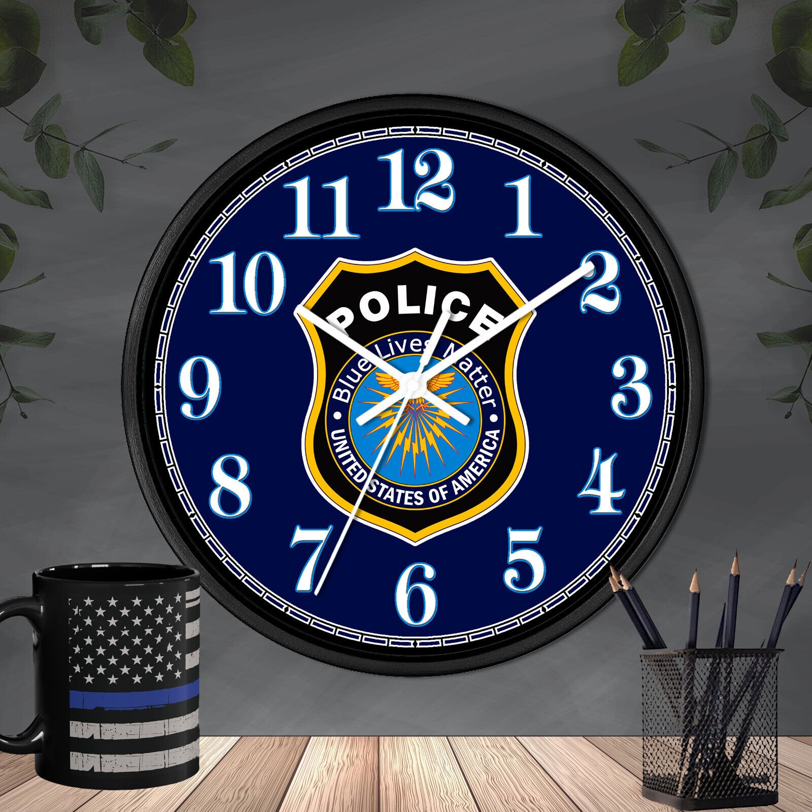 Police #34 - 10" Wall Clock - Thin Blue Line Cop Officer Law Enforcement Gift
