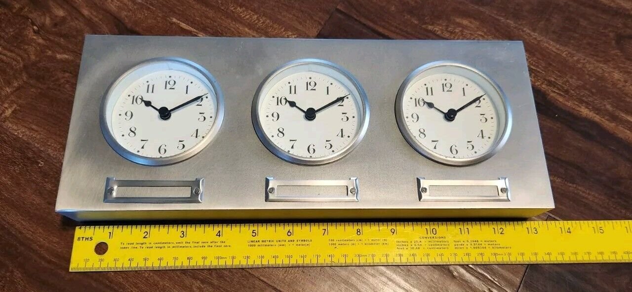 Pottery Barn Around The World 3 Time Zones CLOCKS Brushed Nickel (C5)