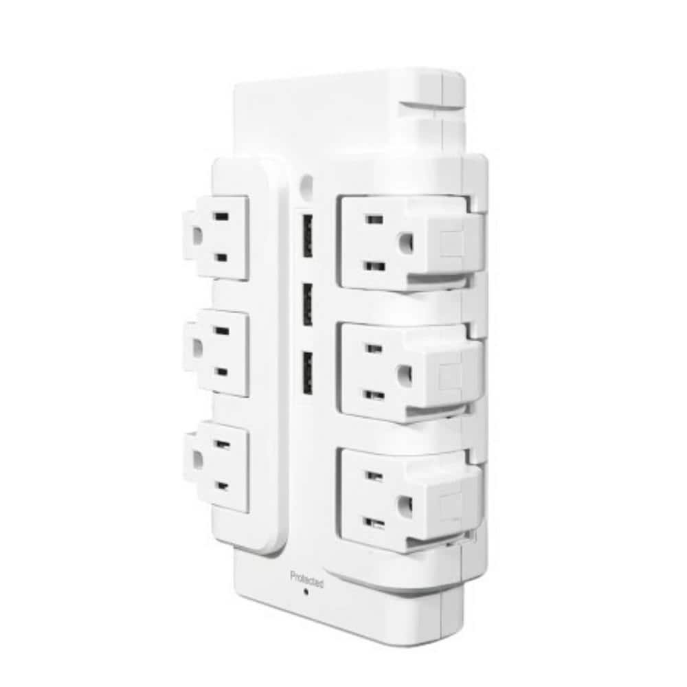 Power Strip Tower 6-Outlets 3 USB with Removable Shelf Wall Mount 90°...