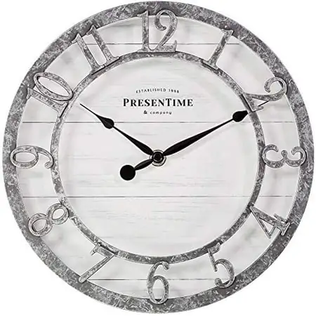 Presen Time & Co 10 Farmhouse Series Wall Clock, Quartz Movement, Shiplap Style, Raised 3 D Arabic