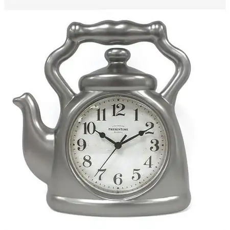 Presen Time & Co. 11 Teapot Clock, Silent Non Ticking, Modern Farmhouse Style, Wall & Mantel 2 in 1