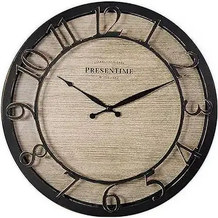 Presentime & Co 13 Farmhouse Series Wall Clock, Quartz Movement, Shiplap Style,Raised 3 D Arabic