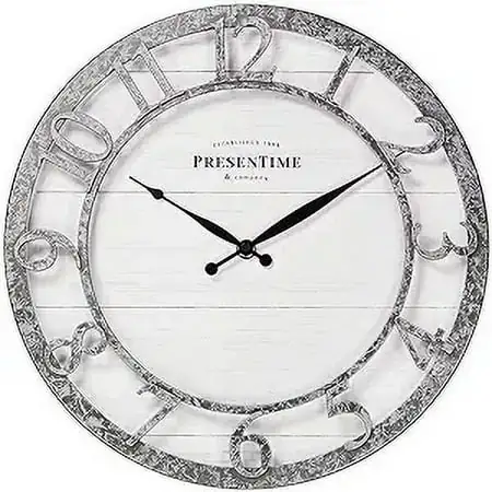 Presentime & Co 13 Farmhouse Series Wall Clock, Quartz Movement, Shiplap Style,Raised 3 D Arabic