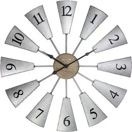 Presen Time & Co. 24 Lorenzo Farmhouse Windmill Clock, Indoor / Outdoor Clock, Silent No Ticking