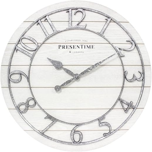Presentime & Co Classic Farmhouse Shiplap Clock, 19.5 inch, Galvanized Finish Arabic Numerals with