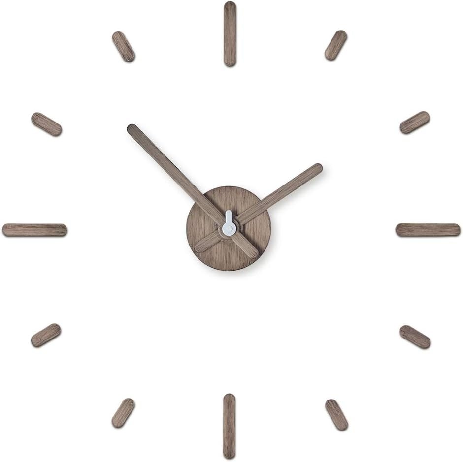 Presentime & Co Large Frameless DIY Wall Clock for Modern Home/Office Decoration, Silent no Ticking, Light Gray Oak Style. Wall Décor for Living Room, Dining Room, Kitchen, Bedroom, Class Room.