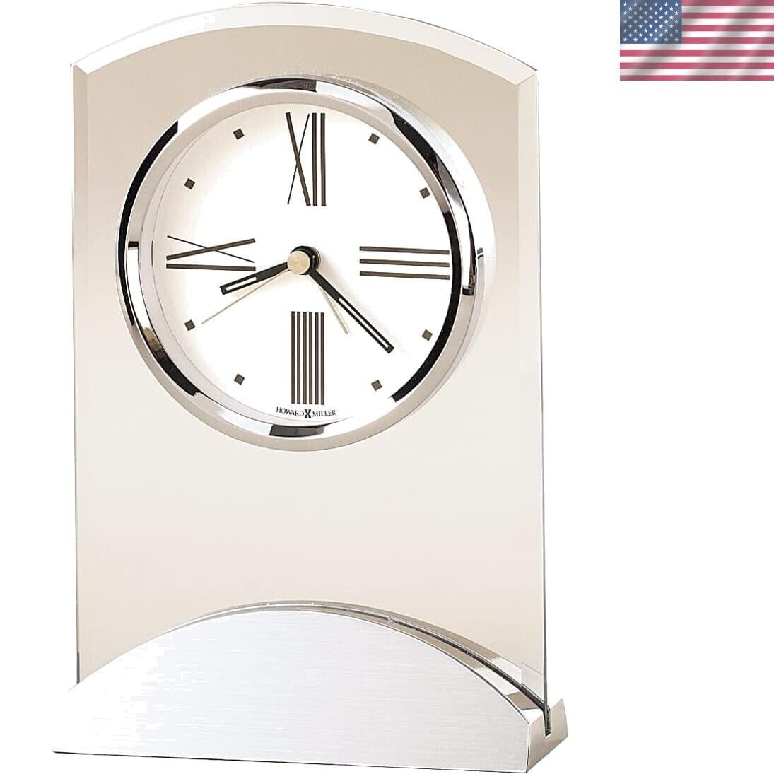 Preston Table Clock II 549-778 – Modern Glass Arch and Aluminum with Quartz, ...