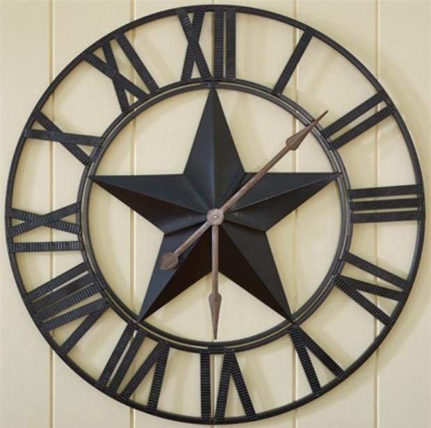 PRIMITIVE LARGE IRON STAR WALL CLOCK IN BLACK By PARK DESIGNS. COUNTRY CLOCK