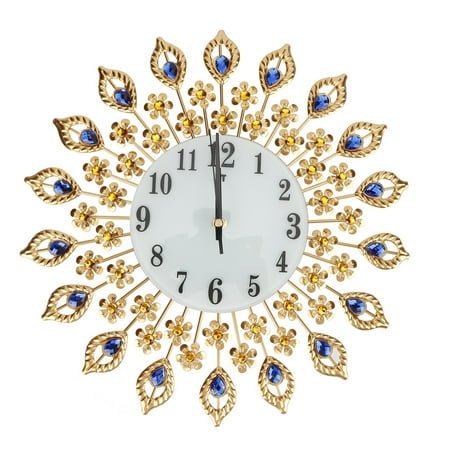 Product Trend Diamond-studded Round Leaf Petal Iron Wall Clock Bedroom Living Room Kitchen Iron Wall Clock ,Easy to Read Numerals