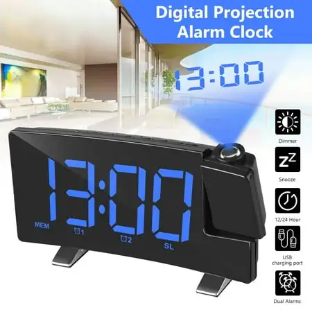 Projection Alarm Clock, 7 Large Digital LED Display Projection Clock with 4 Dimmer, USB Charger, 12
