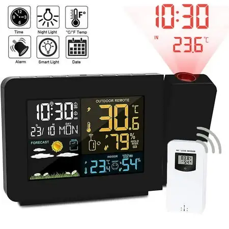 Projection Alarm Clock with Weather Station, Atomic Digital Alarm Clock with Projection on Ceiling,Indoor Projection Alarm Clock with Weather Station, Atomic Digital Alarm Clock with Projection on image