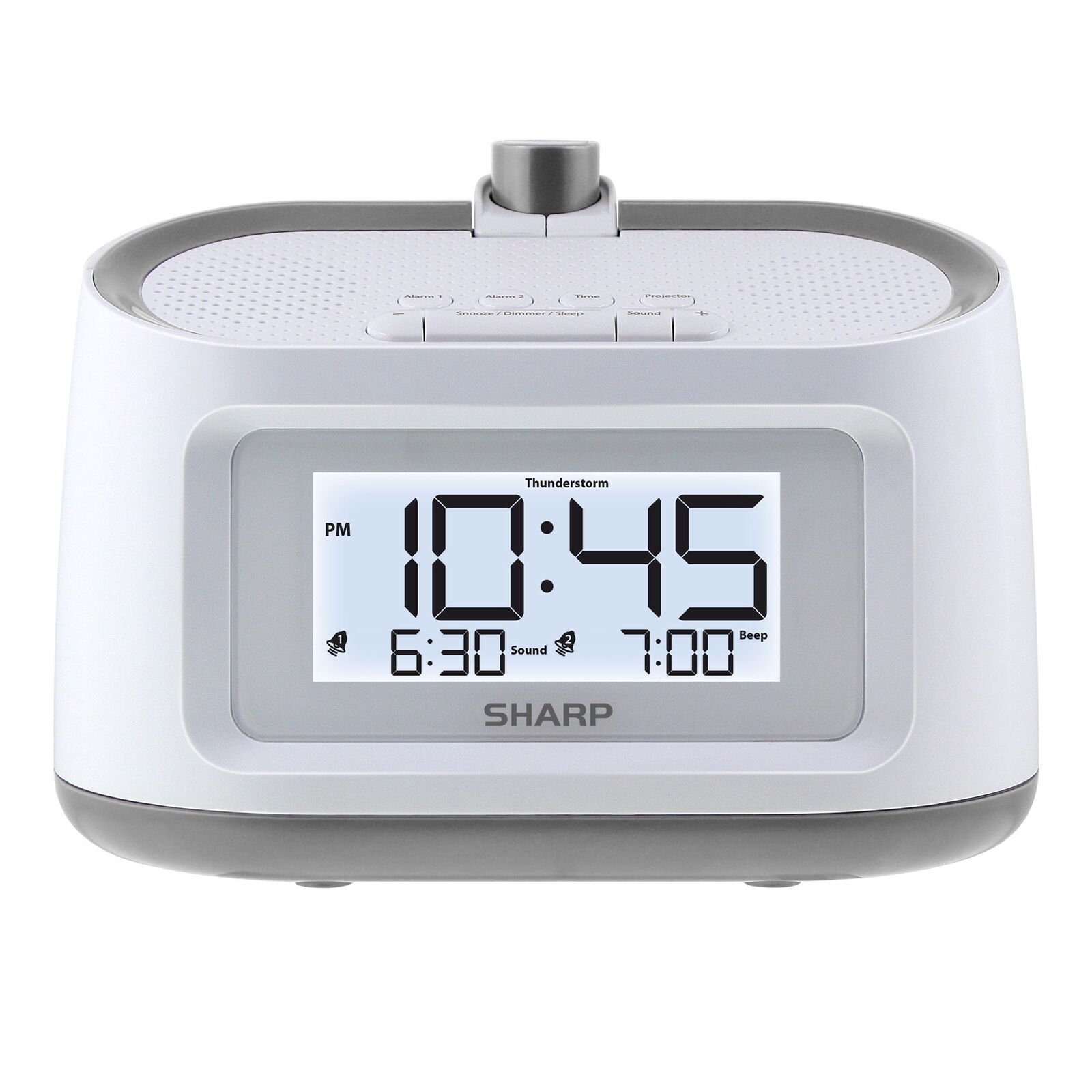 Projection Dual Alarm Clock with 8 Soothing Sleep Sounds, Easy to Read Display