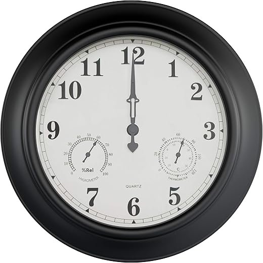 Pure Garden Thermometer 18 Metal Indoor/Outdoor Patio Wall Clock Black