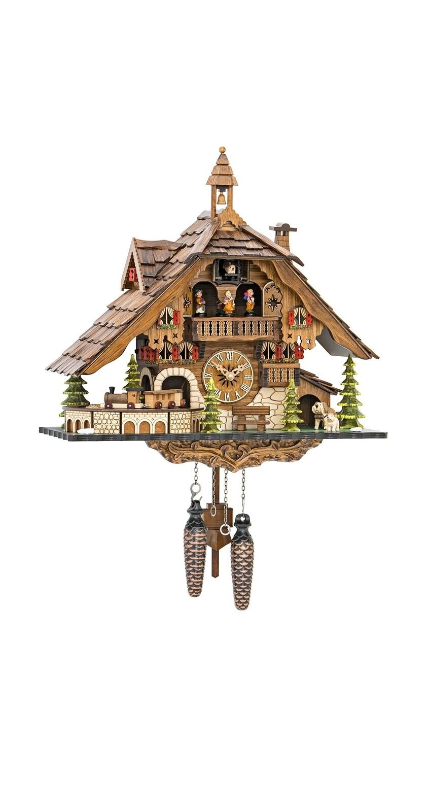 Quartz Cuckoo Clock Black Forest House with Moving Train, with Music EN 48110...