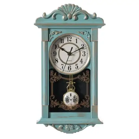 Quickway Imports Vintage Grandfather Wood Looking Plastic Pendulum Wall Clock for Living Room photo