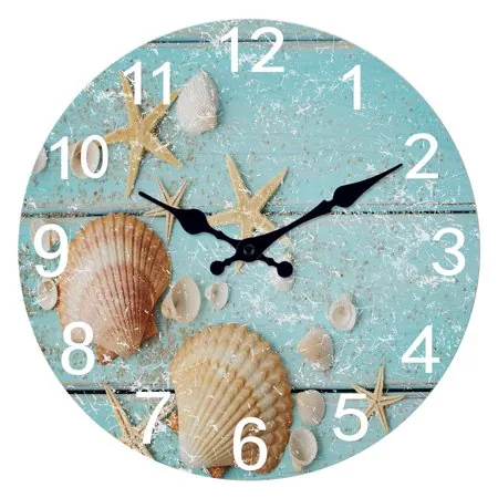 Quiet Japanese Quartz Wall Clock Beach & Seashell Motif, Perfect Decor for Home & Office, Non