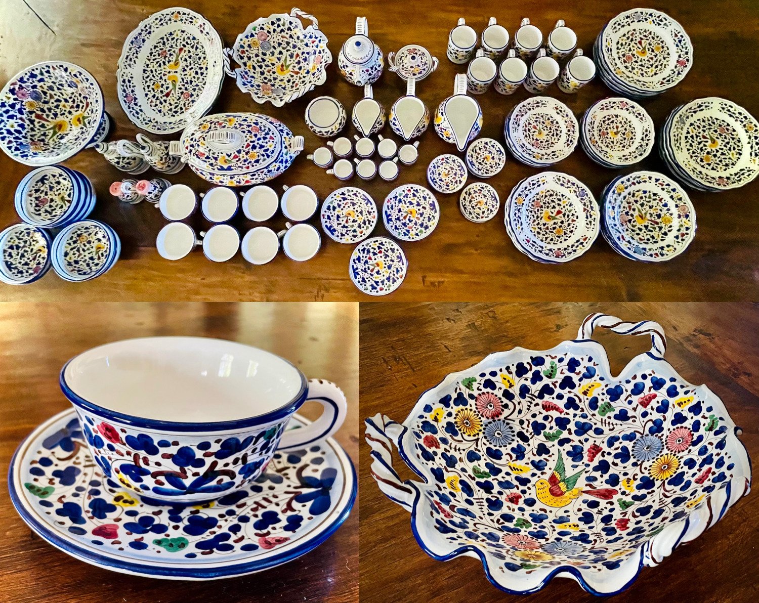 RARE One-Of-A- Kind Italian Hand-Painted Deruta 93-Piece Ceramic Dinnerware Set