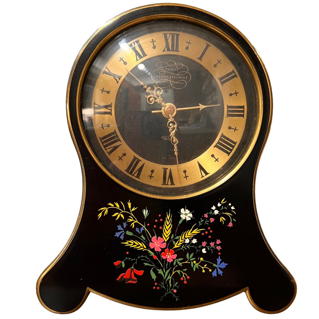 RARE Vintage Jaeger Petite Neuchâteloise Hand-Painted Gilt-Edged Musical Alarm