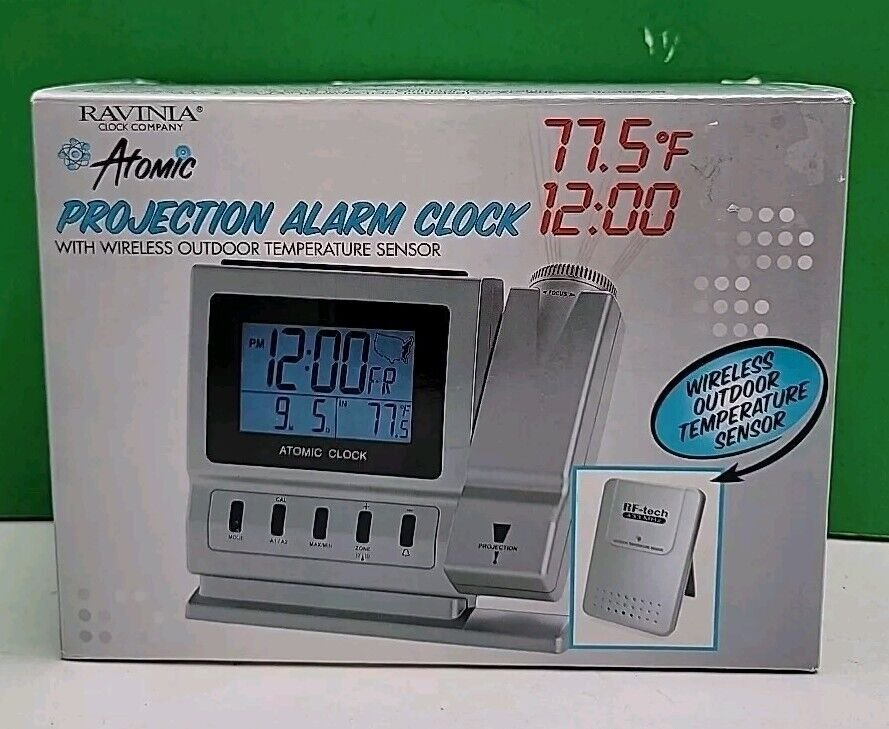 Ravinia Atomic Projection Alarm Clock With Wireless Outdoor Temperature Sensor.