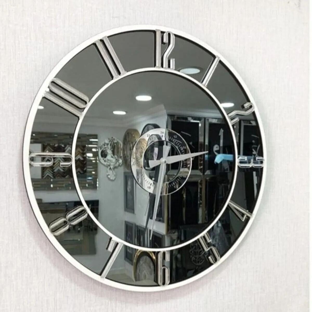 Real Mirrored Decorative Wall Clock Modern Design Standart Numeral 40x40cm