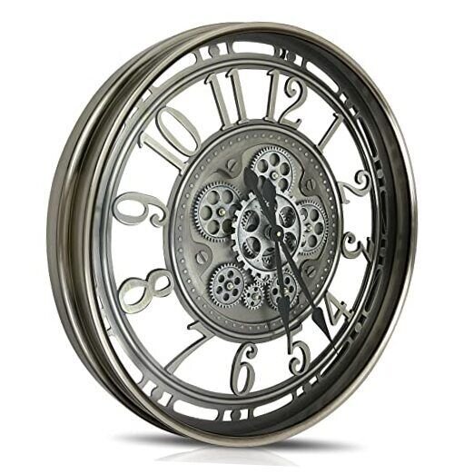 Real Moving Gears Wall Clock Large Modern Metal Clocks 21 Inch Gunmetal Arabic