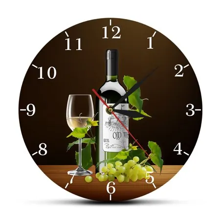 Red and White Wine Winery Drunkery Sign Modern Kitchen Wall Clock Bottles & Wineglasses With Grapes