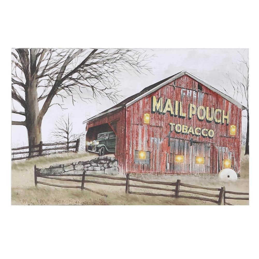 Red Barn Trail Ride Canvas Print with LED Light Wall Art 15.75...