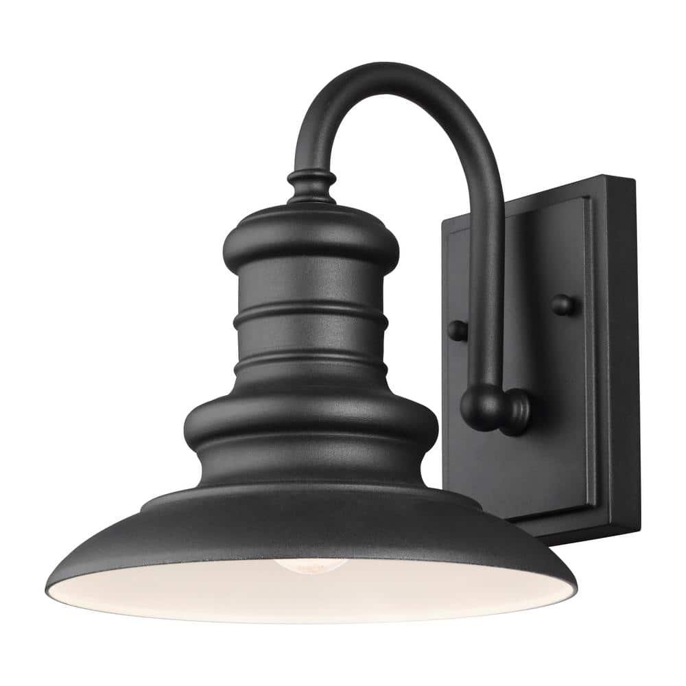Redding Station 9 in. 1-Light Textured Black Outdoor 9.625 in. Wall Lantern...