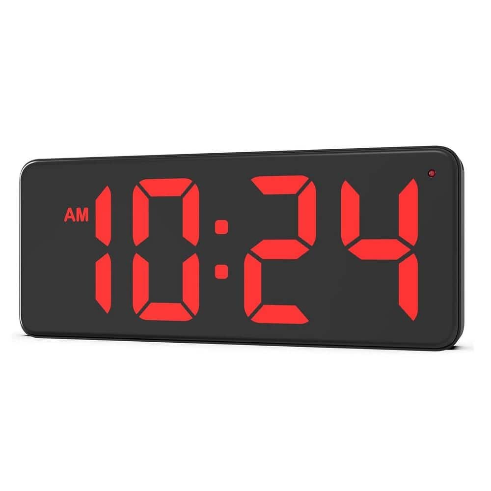 Red LED Digital Wall Clock with Large Display, Anti-Reflective Surface, Auto-Dimming for...
