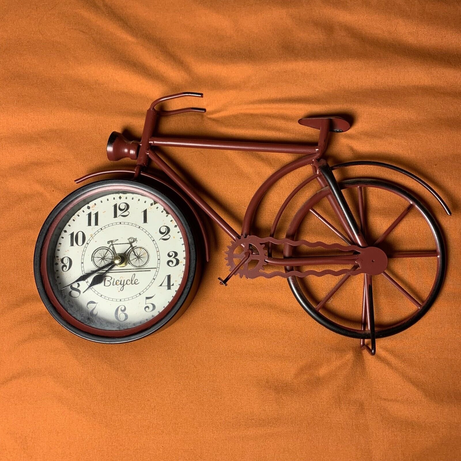 Red Metal Bicycle Clock Home Decor