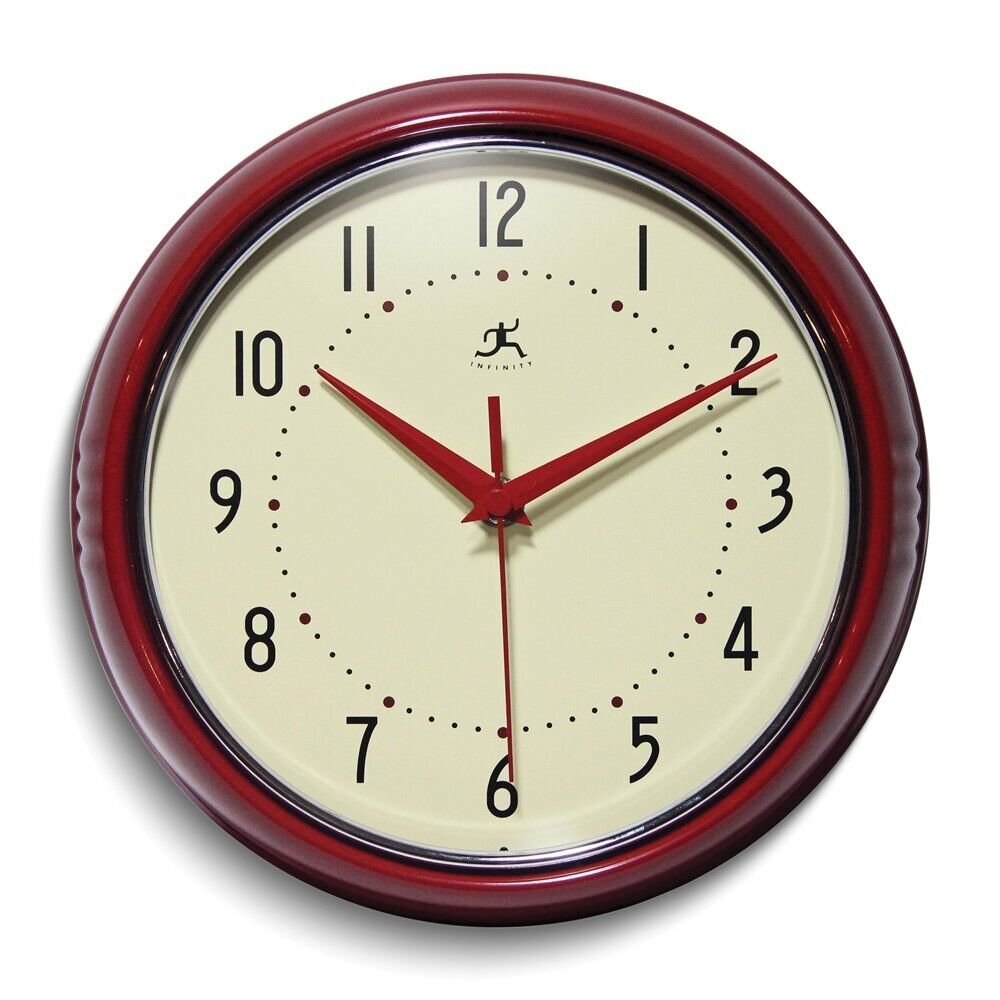 Red Retro 9.5 inch Metal Wall Clock