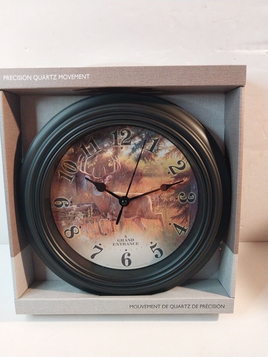 Reflective Art 10' Wall Clock Deer "Grand Entrance" Wildlife Indoor NEW Boxed