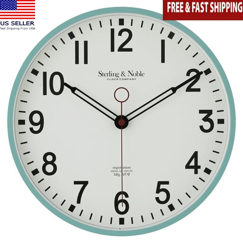 Retro 11.5 Inch Analog Wall Clock Mint Green Arabic Numbers Home Decor New