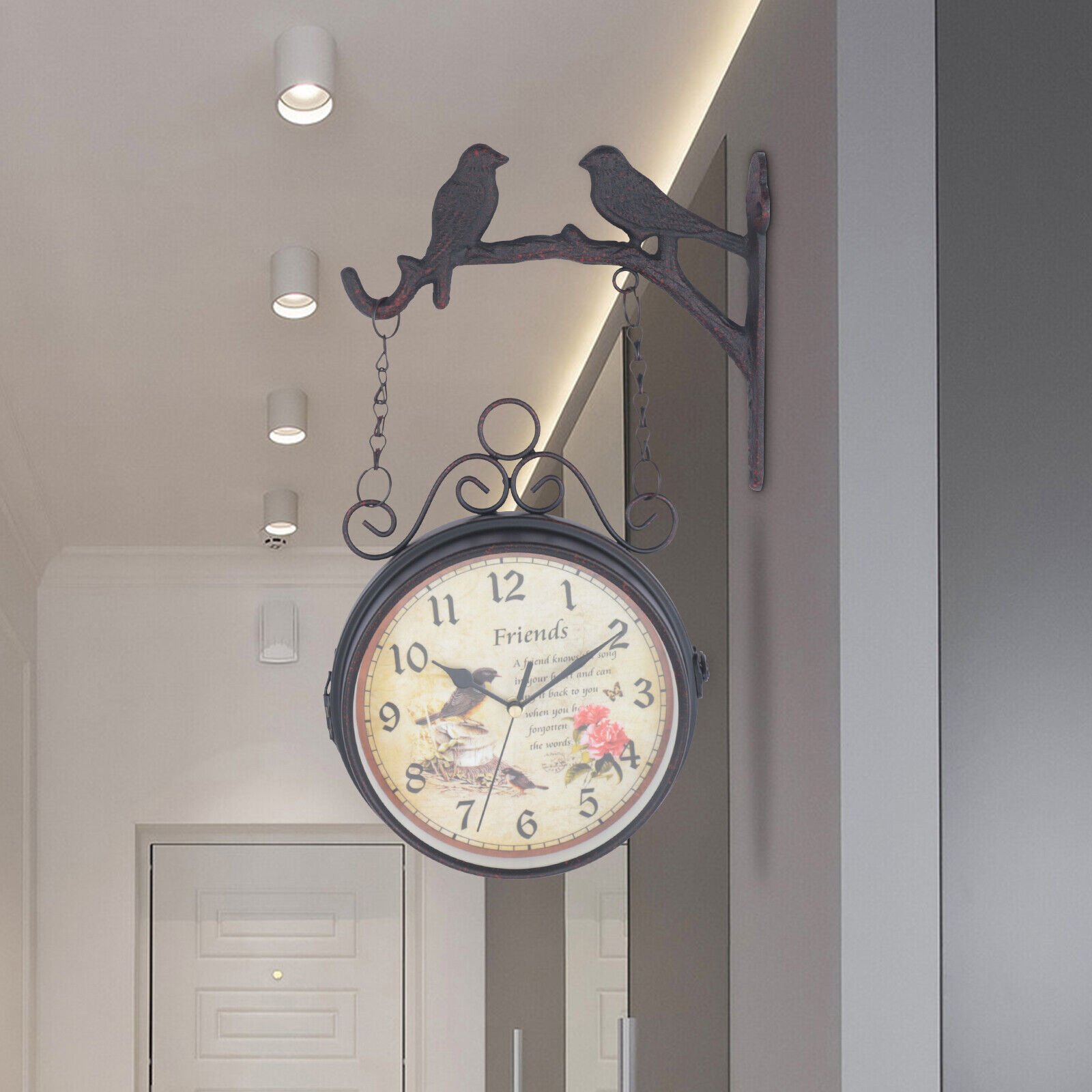 Retro Antique Station Clock Double Sided Hanging Wall Clock Indoor Outdoor Decor