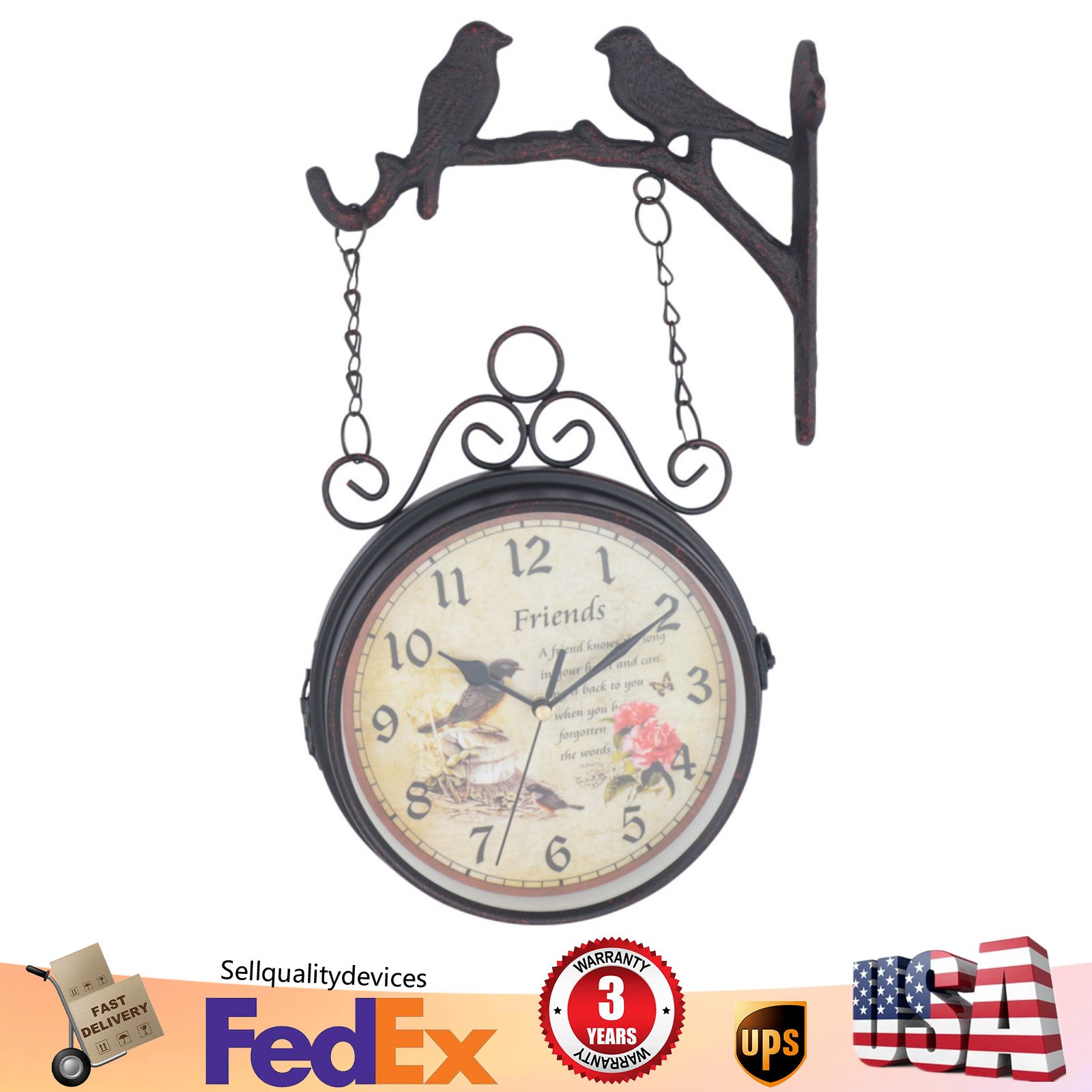 Retro Antique Station Clock Double Sided Hanging Wall Clock Indoor Outdoor Decor