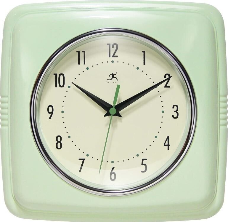 Retro Kitchen Wall Clock Vintage Style Silent Quartz Movement 9" Square Plastic