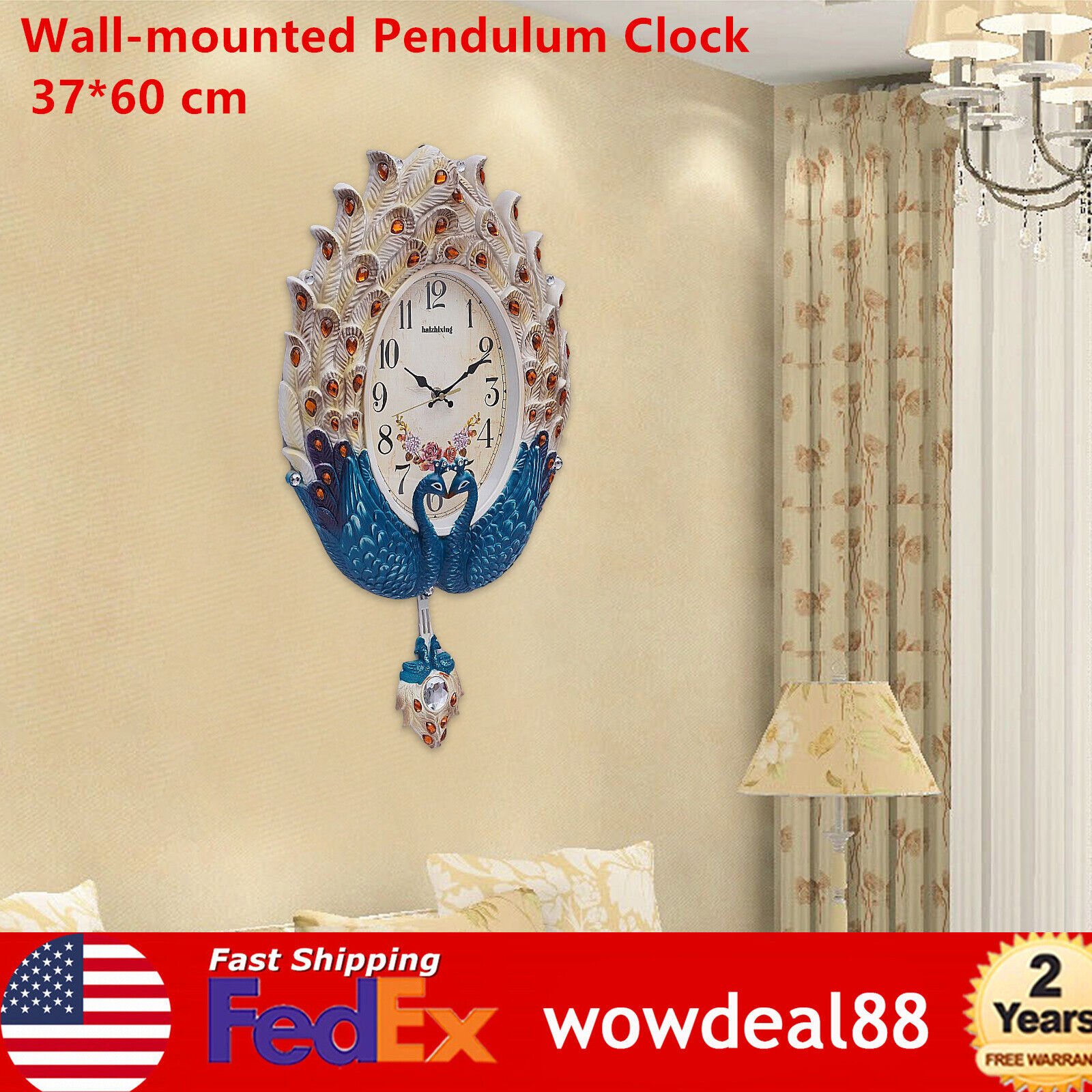Retro Luxury Peacock Wall Clock Wall-Mounted Pendulum Clock Bedroom Home Decor