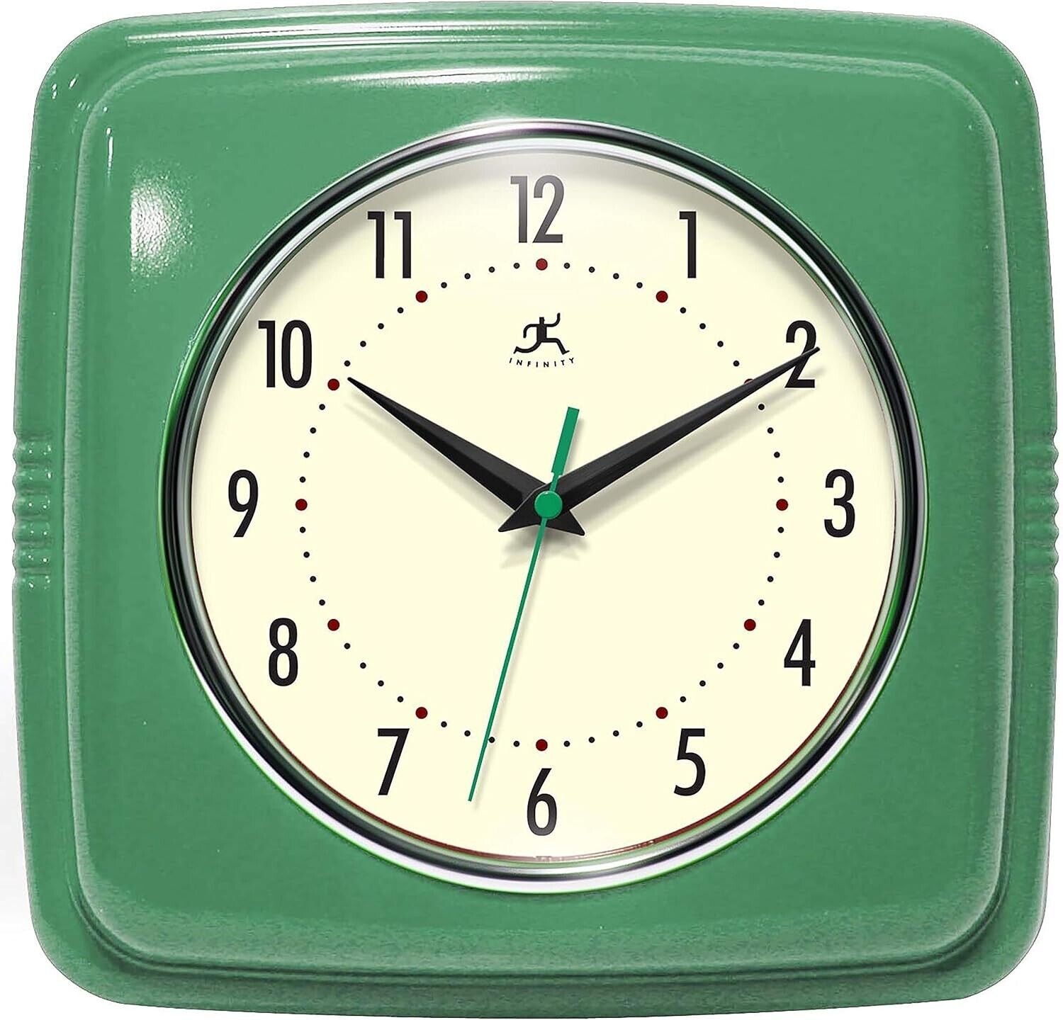 Retro Wall Clock - 9 Inch Square Clock - Silent Non-Ticking Mid Century Modern -