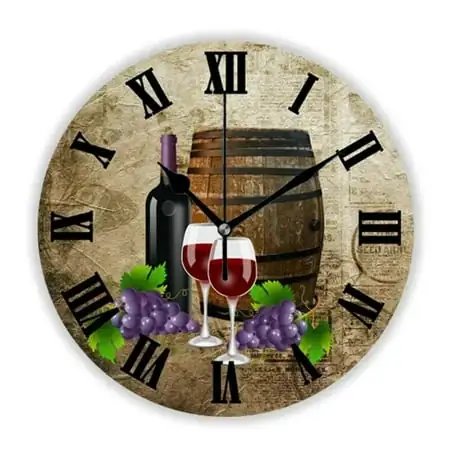 Retro Wine Glasses Bottles Grapes Kitchen Wall Clock for Bar Modern Tavern Dining Room Office Watch