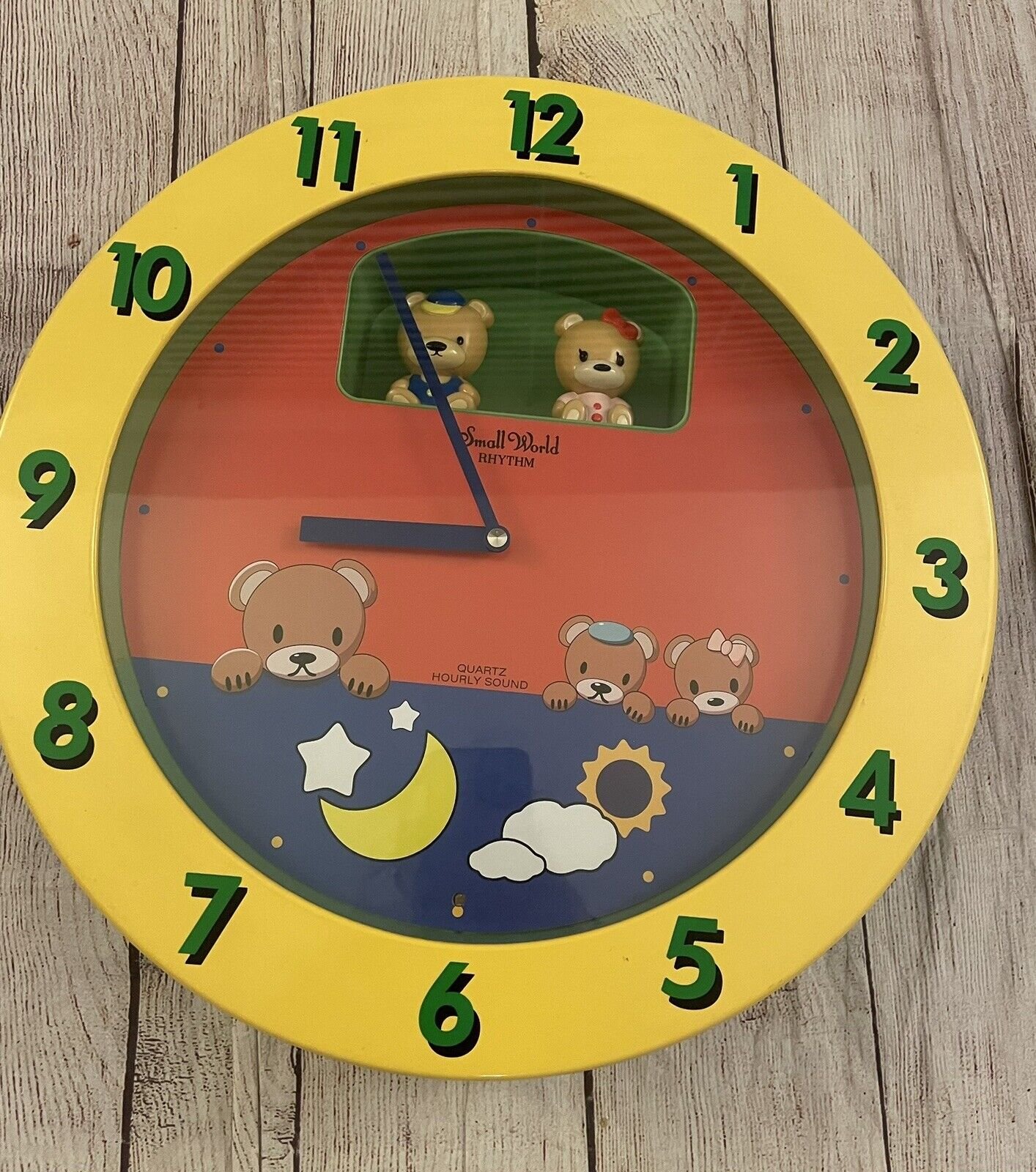 Rhythm Small World Clock Plays Disney Tunes Dancing Bears Big 14.5" RARE