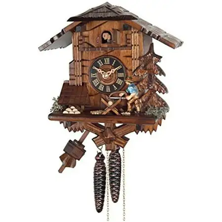 River City Clocks One Day Cuckoo Clock Cottage Man Sawing Wood photo