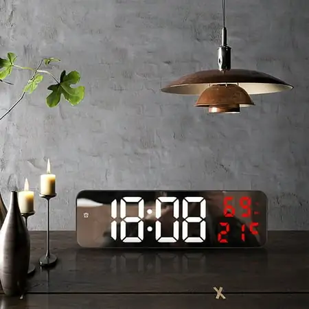 RKZDSR Battery operated Smart Digital Wall Clock Large LED Display with Temperature and Date