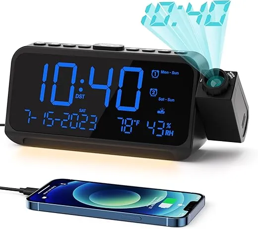 ROCAM Projection Alarm Clock for Bedroom, Digital Clock with Projector on Ceiling Wall, Projection photo ROCAM Projection Alarm Clock for Bedroom, Digital Clock with Projector on Ceiling Wall, Projection