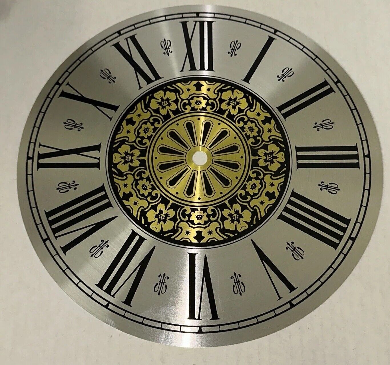 Roman Numeral Circle Clock Dial Face Floral Silver Gold Metal w/ 9.5" Diameter