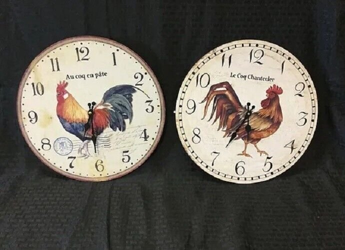 Rooster Wall Clocks, Set of 2, 13&1/4" in Diameter