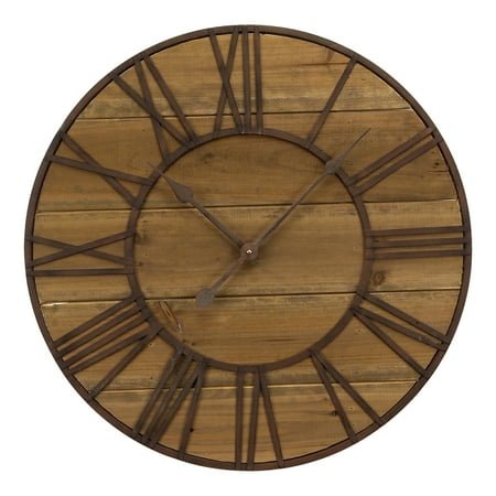 Round Roman Numeral Wall Clock 23.5D Wood, Metal (1 Aa Batteries, Not Included)