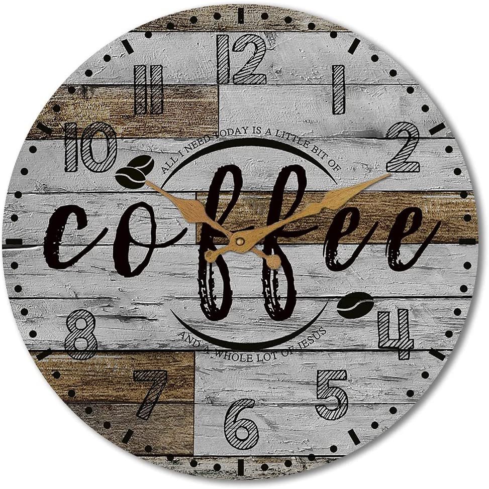 Rustic Kitchen Wall Clock Wooden Office Coffee Decor Wall Clocks 12 Inches Silen