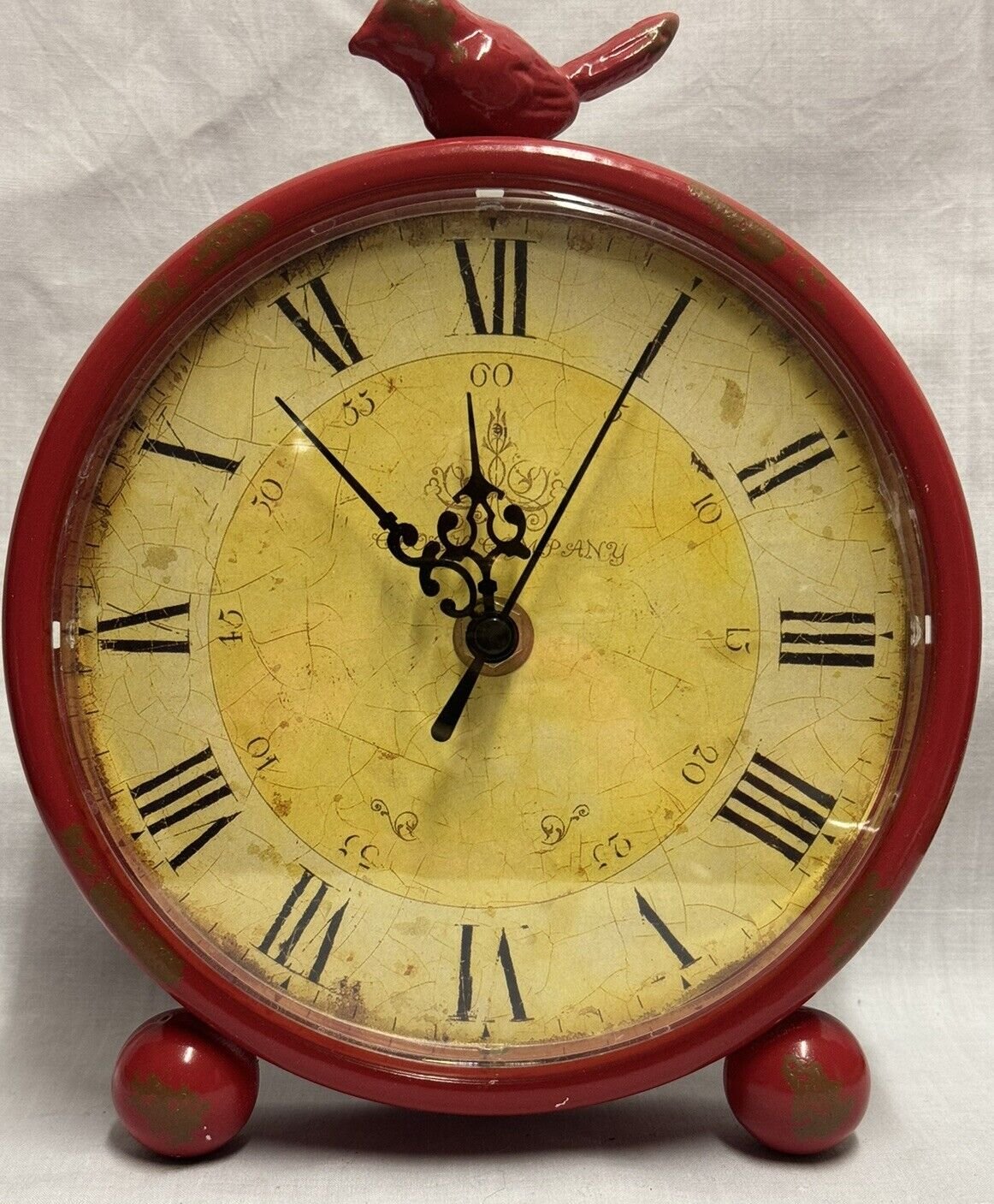 Sangtai Vintage Style Analog Quartz Desk Shelf Clock Red 6”" Face Red Bird