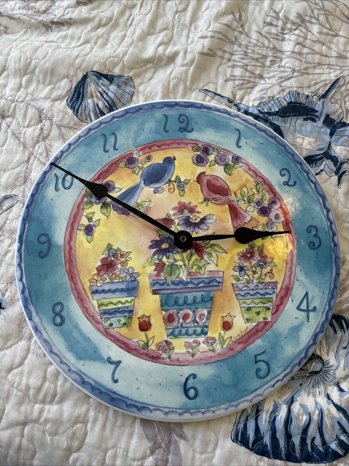 Santa Barbara Ceramic Design 12" Floral & Birds Kitchen Round Wall Clock 2000